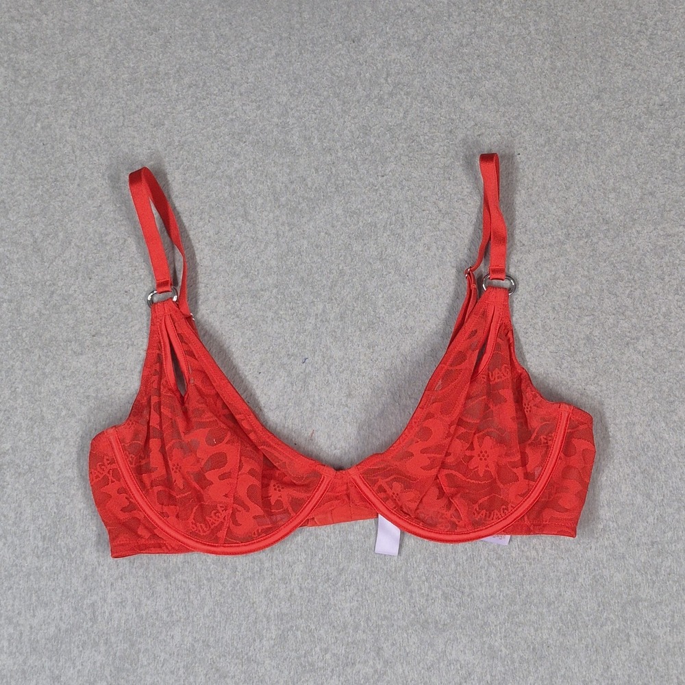 Savage X Fenty Women Bra 36D Red Adjustable Strap Underwired Mesh